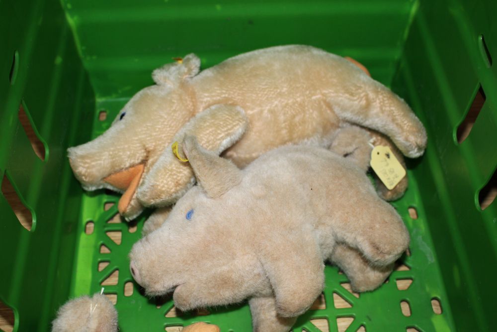 A group of assorted soft toy pigs including Steiff